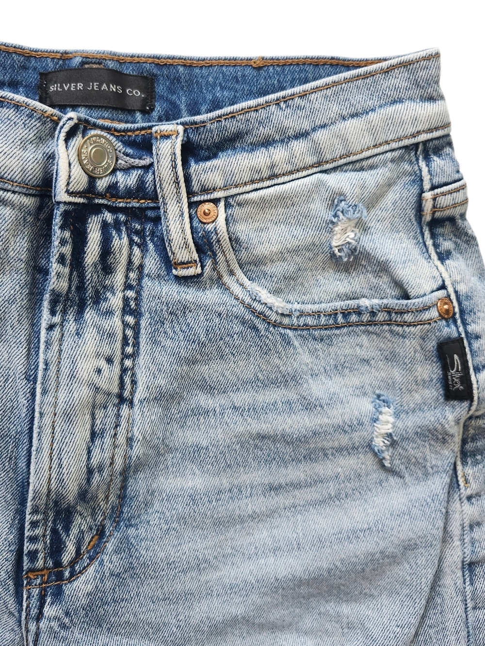 Silver Jeans 90's Baggy Denim Shorts | Light Wash Distressed Cutoffs - Picture 3 of 5